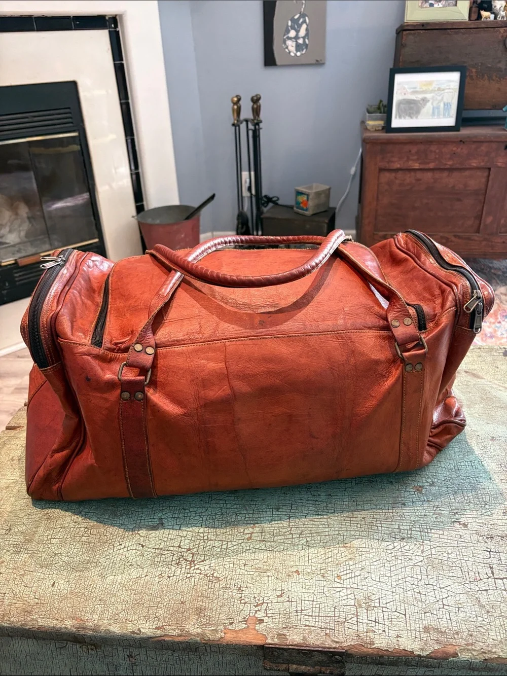 Komal’s Passion Leather Large Brown Leather 23” Weekender Duffel Travel Bag